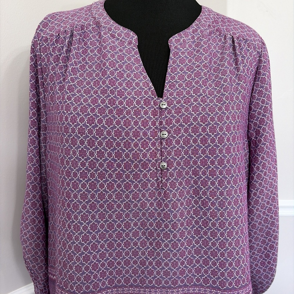 Kim Rogers Women's V-Neck 3/4 Sleeve Top Size 1X Purple Floral Classic Office‎ - Picture 7 of 9